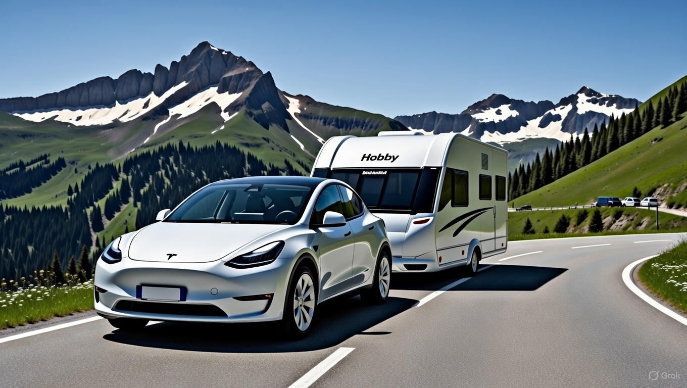 Tesla Y med campingvogn